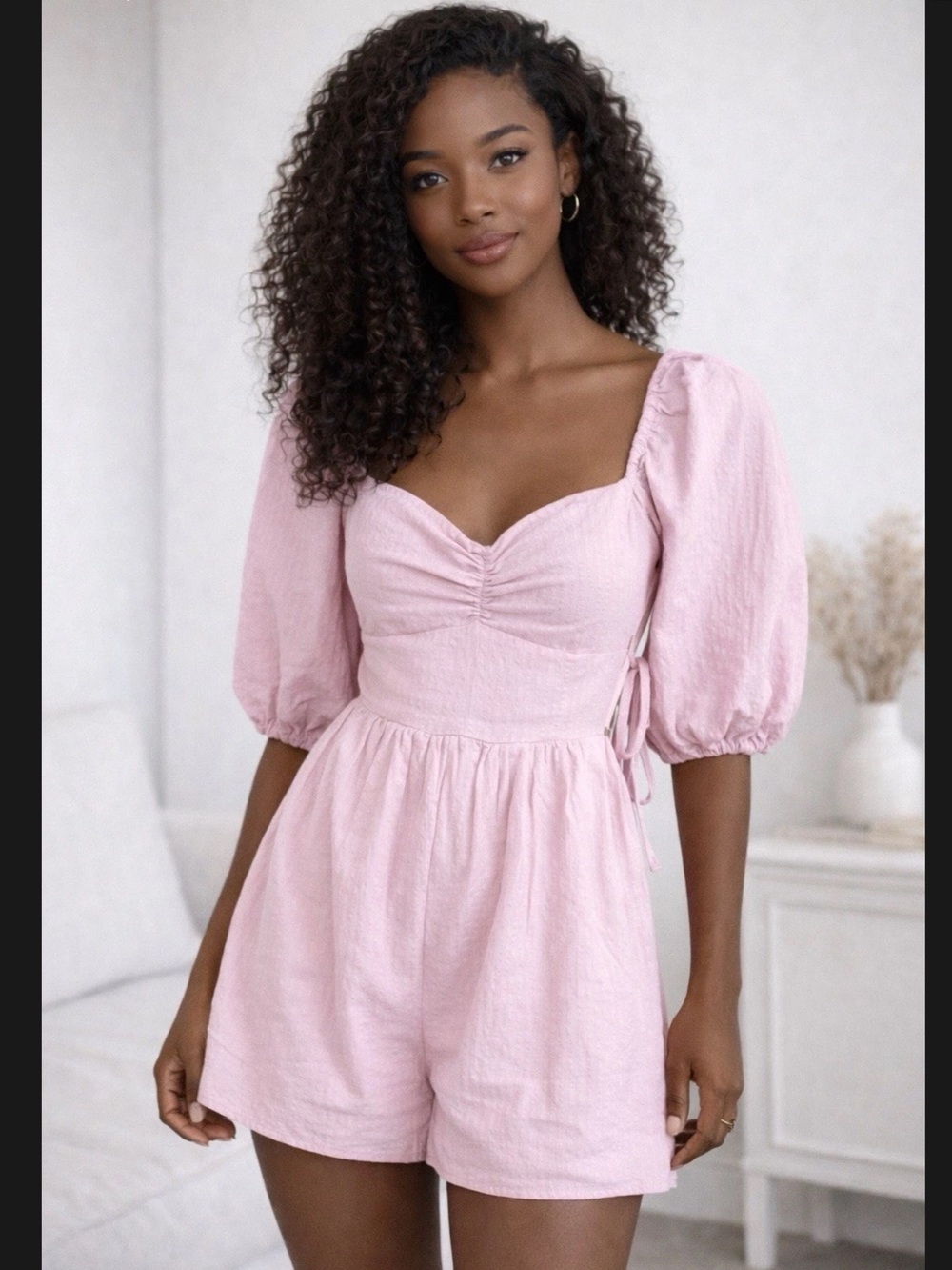 Abercrombie & Fitch Women's Pink Babydoll Romper Puff Sleeve Size S